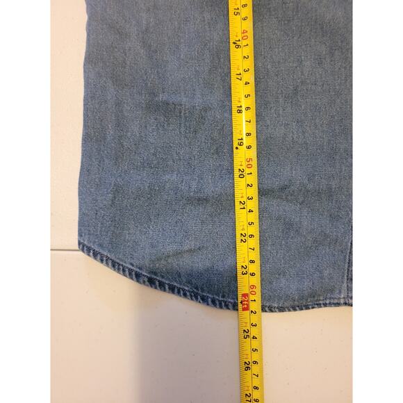 Adobe Rose Denim Western Sleeveless Horse Pearl Snaps Shirt Cowgirl Chic Studs - Picture 6 of 11